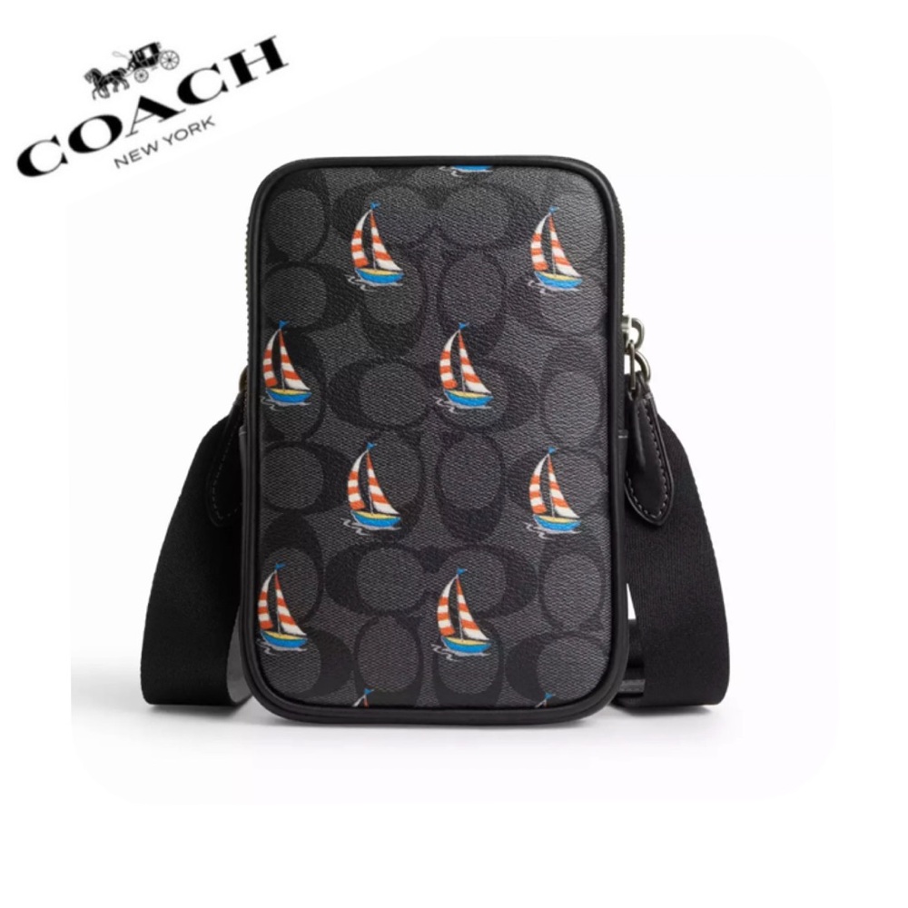 NWT COACH Aden Crossbody In Signature Canvas With Sailboat Print